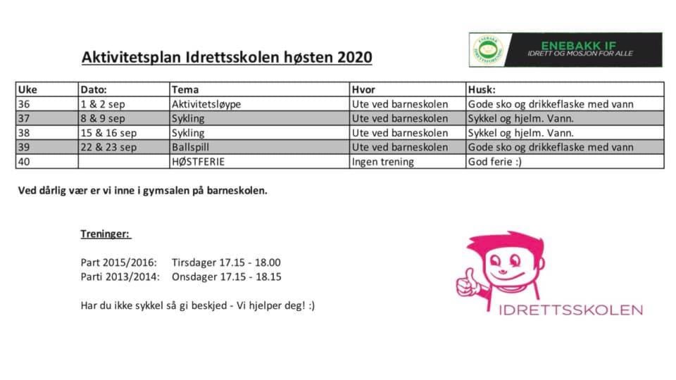 Aktivitetsplan høsten 2020